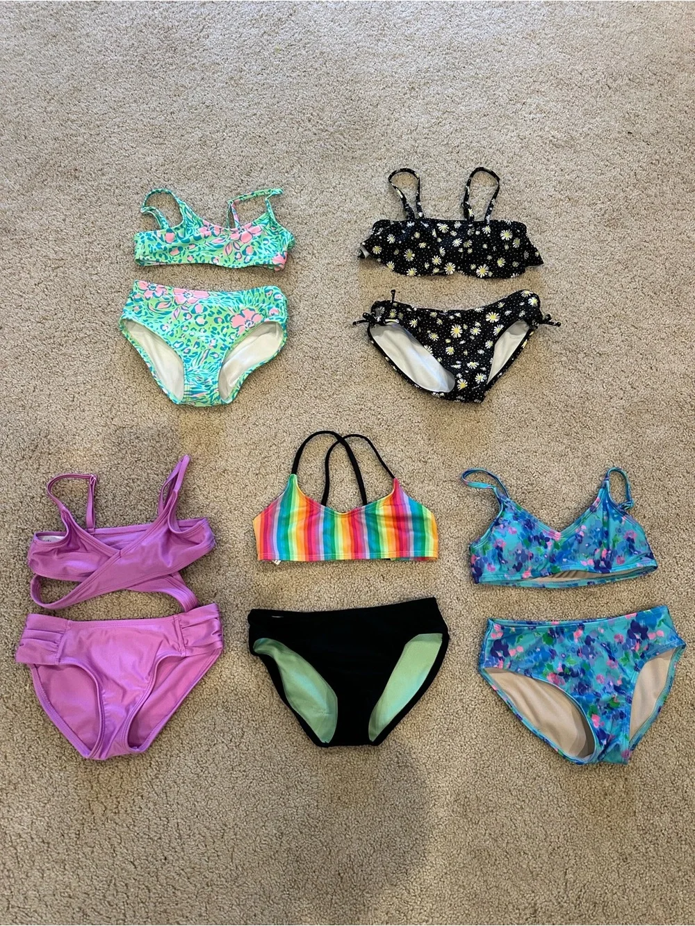 art class Kids Bikini Set Assorted Colors - Black, Green, Pink, Blue, Rainbow